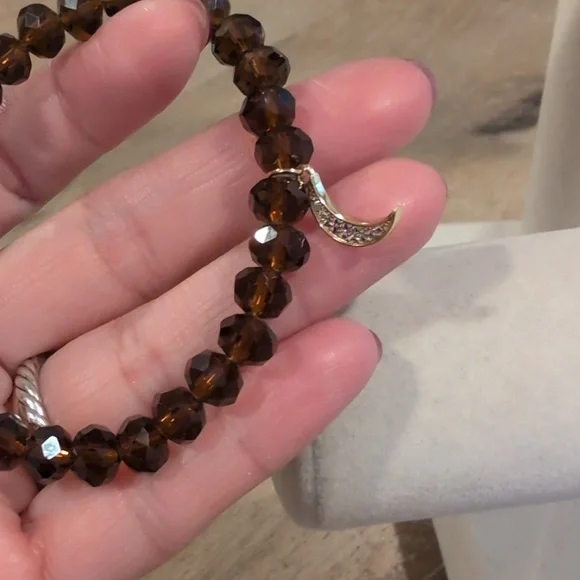 Budhagirl Brown Beaded Bracelet with Silver Crescent Charm - Picture 3 of 3